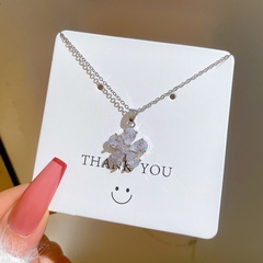 Titanium steel Five petal flower full diamond zircon necklace female simple clavicle chain