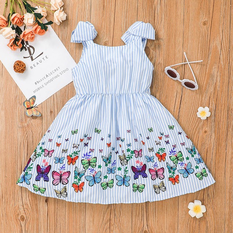 summer  4~11 year old girl butterfly print princess fashion suspender skirt's discount tags