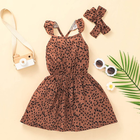 leopard print children's fashion sleeveless suspender dress's discount tags