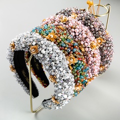 Mode verdickter Schwamm Gold Samtstoff handgemachte Perlen buntes Stirnband
