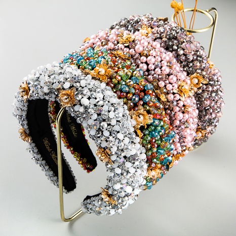 Mode verdickter Schwamm Gold Samtstoff handgemachte Perlen buntes Stirnband's discount tags
