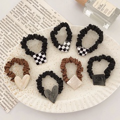 Korean geometric square heart drip glaze black white plaid hair scrunchies hair accessory