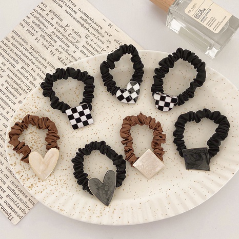 Korean geometric square heart drip glaze black white plaid hair scrunchies hair accessory's discount tags