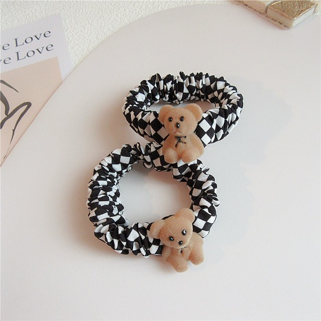 Korean cute flocking bear fabric lhair scrunchies rubber band's discount tags