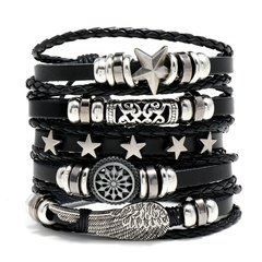 European and American punk jewelry wholesale multi-layer leather bracelet set