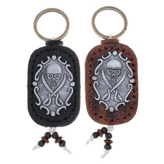 vintage keychain hand stitched double-sided skull leather keychain