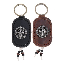 vintage jewelry hand stitched double-sided skull leather keychain