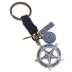 new style retro woven keychain five-pointed star pendant leather keychain