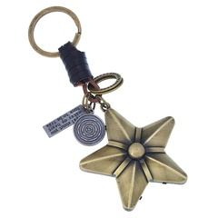 new hand-woven vintage leather keychain five-pointed star keychain