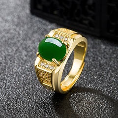 men's oval green chalcedony ethnic retro style copper ring