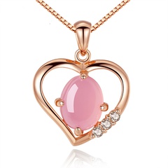 hibiscus stone pendant diamond heart-shaped pink pendant necklace