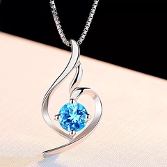 Simple Blue Zircon Retro Necklace Heart Pendant Necklace Jewelry Wholesale