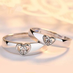 Korean version silver plated heart copper couple ring