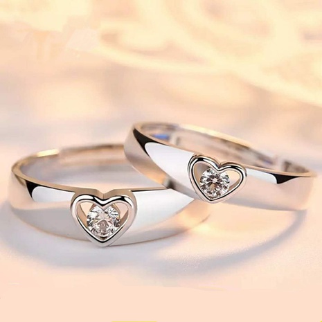 Korean version silver plated heart copper couple ring's discount tags