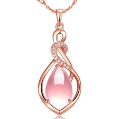 natural pink zircon drop-shaped hibiscus stone clavicle chain fashion jewelry