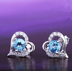Korean version of blue crystal heart-shaped earrings