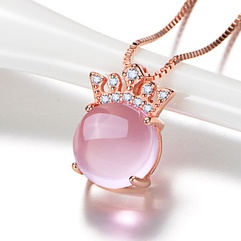 hibiscus stone crown pendant diamond pink crystal crown necklace