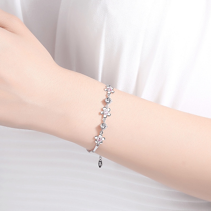 Korean cherry blossom pink crystal bracelet female simple cherry blossom petal zircon bracelet