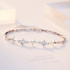 Korean zircon inlaid four-leaf clover silver-plated bracelet female simple personality jewelry