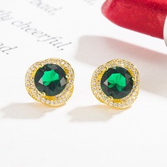 retro emerald exquisite small green copper micro-inlaid zircon earrings