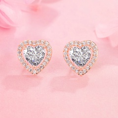 Korean version of diamond-studded zircon heart-shaped earrings