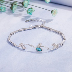 Pulsera de diamante azul coreano rama de flor femenina pulsera de cristal azul joyería de cobre