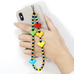 Bohemian style color heart splicing color beads anti-lost mobile phone lanyard