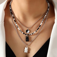 Glass Beads Multilayer Necklace Tai Chi Bear Pendant Female Necklace