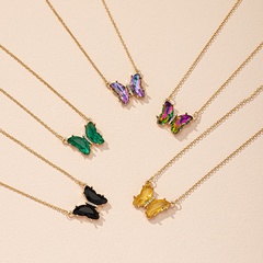 Korean simple multicolor glass butterfly necklace creative retro sweater chain wholesale