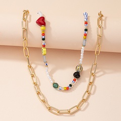 Ethnic style colored beaded sweater necklace female thick chain sweater chain wholesale
