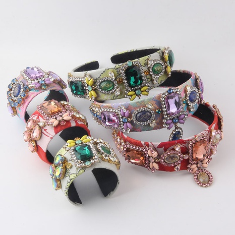 Baroque Colored Fabric Diamond Gem Pendant Hair Band Bracelet Set's discount tags