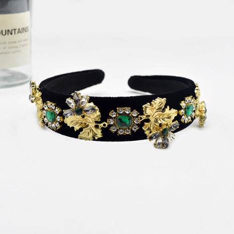 retro palace leaves diamond black Baroque velvet headband NHNT547292's discount tags