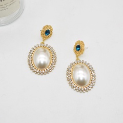 European and American retro flashing diamond big pearl earrings wholesale
