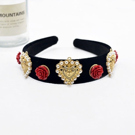 Retro baroque love diamond red flower wide-brimmed headband NHNT547314's discount tags