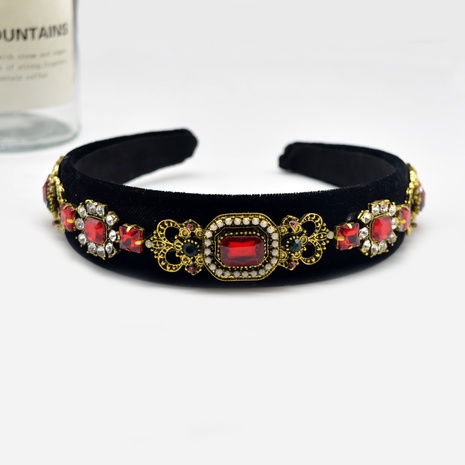 retro velvet red gemstone diamond palace hair headdress headband NHNT547296's discount tags