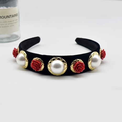 diamond pattern pearl red rose flower pressed hair personality temperament headband  NHNT547305's discount tags