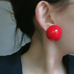simple red hemisphere earrings personality round earrings