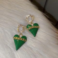 Korean simple 2021 green drop oil earrings chain heart earrings