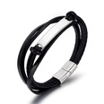 retro black braided stainless steel mens simple smooth leather braceletpicture13