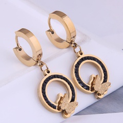 Korean fashion circle butterfly titanium steel earrings