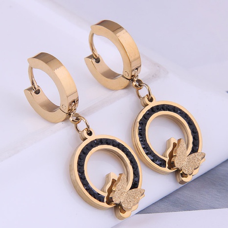 Korean fashion circle butterfly titanium steel earrings's discount tags