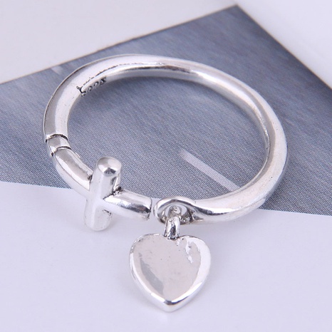 Korean fashion simple cross heart titanium steel open ring's discount tags
