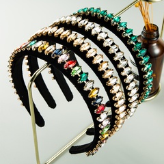 Fashion hair band claw chain black gold velvet hair accessories inlaid colored glass diamond thin side headband