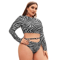 new split swimsuit striped print high waist hollow long sleeve sunscreen swimsuit