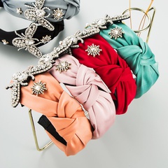 Moda coreana tela de color puro mariposa perla diadema con incrustaciones de diamantes de imitación temperamento accesorios para el cabello