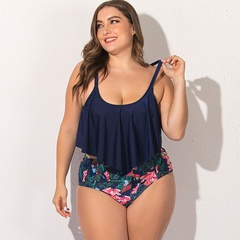 European and American new bikini multicolor printing sexy ruffled high waist large size split swimsuit
