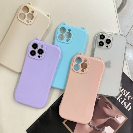 Cat ears edge frame iphone mobile phone shell solid color  mobile phone case's discount tags
