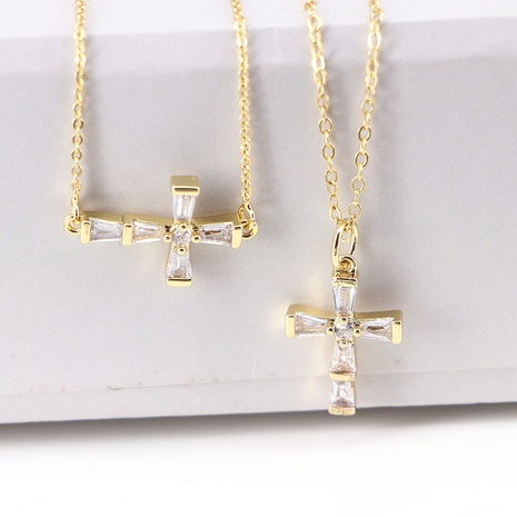 Simple Cross Pendant Necklace Copper Micro-inlaid Zircon Necklace NHWEI550454's discount tags