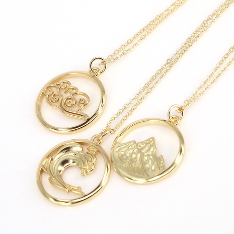 Mountain wave necklace creative round pendant clavicle chain  NHWEI550468's discount tags