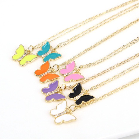 European and American pure color dripping oil butterfly pendant necklace  NHWEI550473's discount tags